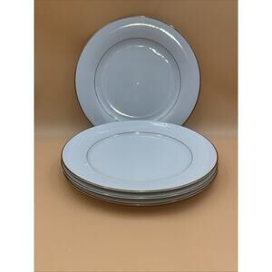 Noritake Dawn Set of 4 China Dinner Plates 10-1/4" White Gold Trim 5930 Excellen